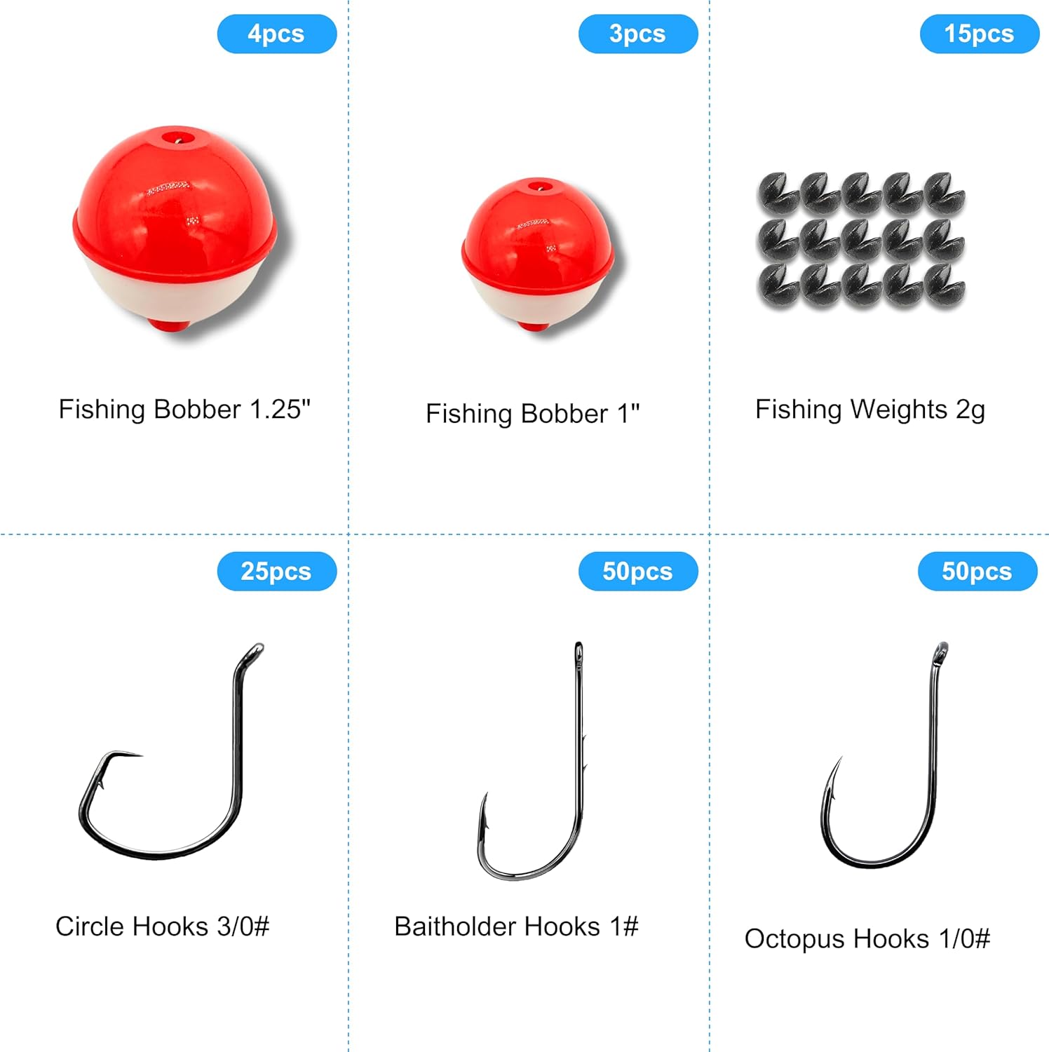 ELLYCIO 147pcs Fishing Hooks Bobbers Tackle Kit — Thumbnail 3