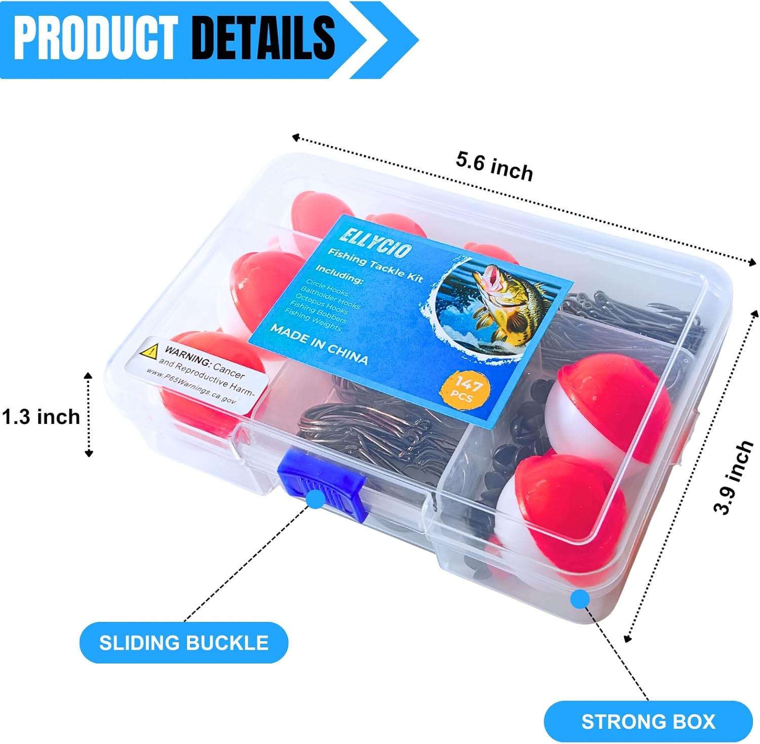 ELLYCIO 147pcs Fishing Hooks Bobbers Tackle Kit — Thumbnail 6