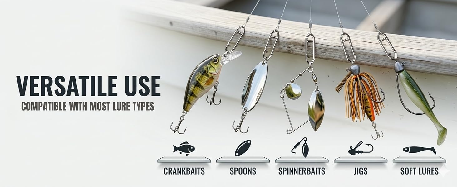 ELLYCIO high-strength speed clips being used to switch fishing lures without retying knots
