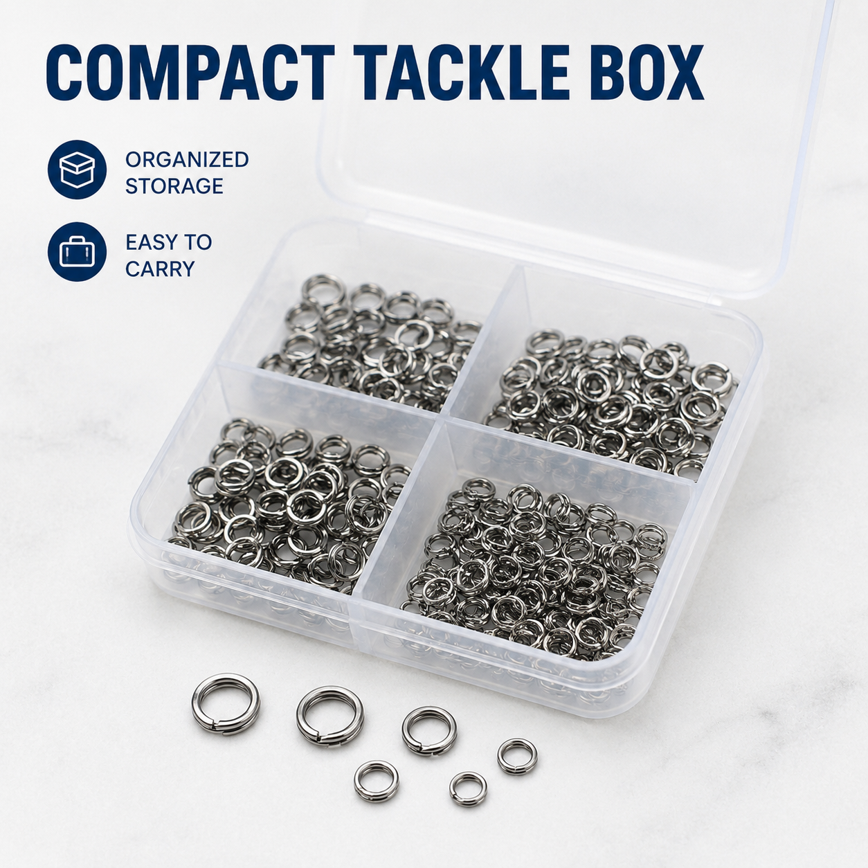 ELLYCIO 300pcs Small Split Rings Fishing, Stainless Steel Double Flat Lure Connector for Hooks Leaders Swivels, Saltwater Freshwater Tackle, Assorted Sizes 1# 2# 3# 4# — Thumbnail 4